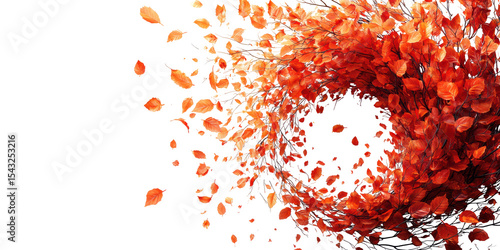 Autumn Leaves Swirling In Vortex Pattern. Nature'S Seasonal Change And Dynamic Movement Isolated On Transparent Background