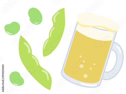ビールと枝豆　夏　ベクターイラスト