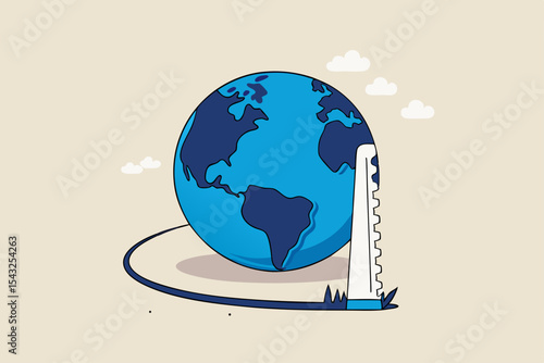 World economic crisis from war and geopolitical problem or threats, climate change or global warming destroying world concept, sawing globe to fall from the floor metaphor of danger and threats.
