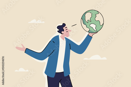 World leader climate change failure, liar cannot keep promise or reduce pollution green house effect, global warming issue concept, businessman politician Pinocchio nose lying about saving the world.