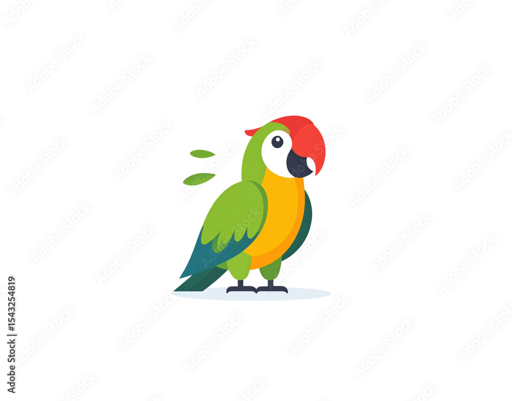 Fototapeta premium Colorful Cartoon Parrot with Red Head and Yellow Chest Illustration.