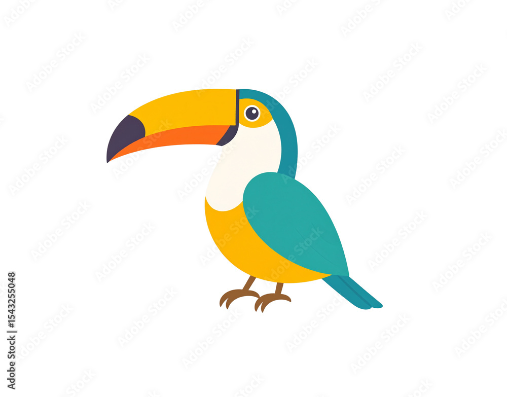 Fototapeta premium Colorful Cartoon Toucan Illustration with Large Beak and Bright Plumage.