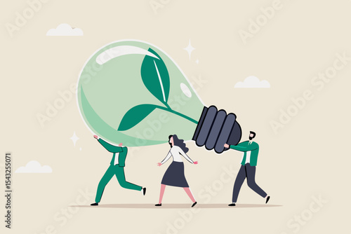 Sustainability, ESG, eco environment friendly or clean energy solution, green renewable power, reuse or recycle ecosystem, green corporate concept, people employees carry ESG, sustainable lightbulb.