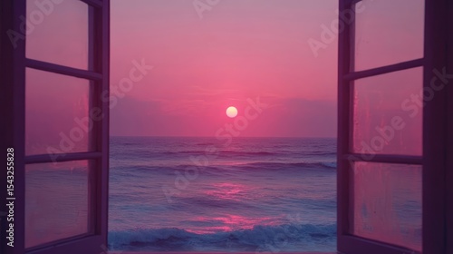Ocean Sunset Seen Through Window