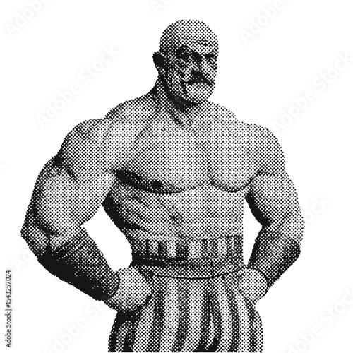 Circus strongman halftone grunge vector design element