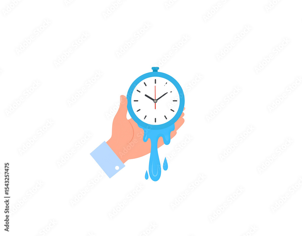 Melting Blue Clock Held by Hand Time Management Concept Illustration. Melting Blue Clock Held by Hand Time Management Concept Illustration.