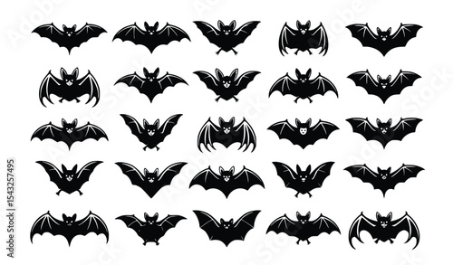 Spooky black bat silhouettes gracefully fill a white backdrop, evoking Halloween festivities and mysterious creatures of the night.