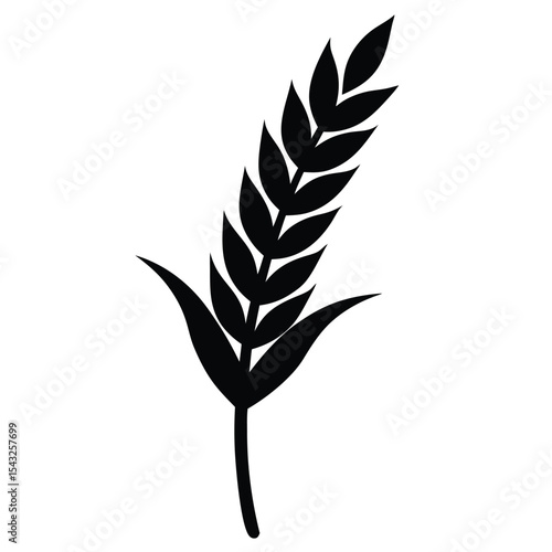 Simple black wheat grain illustration representing harvest and agriculture elements on white background