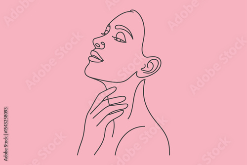 One line drawing woman boxer pink background