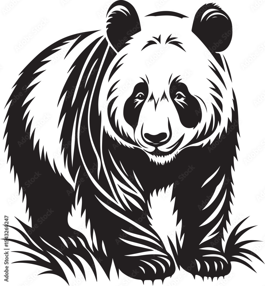 Fototapeta premium Elegant Black Panda Sitting Vector