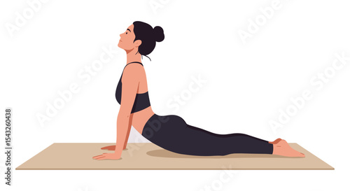 Flat vector woman in cobra yoga pose