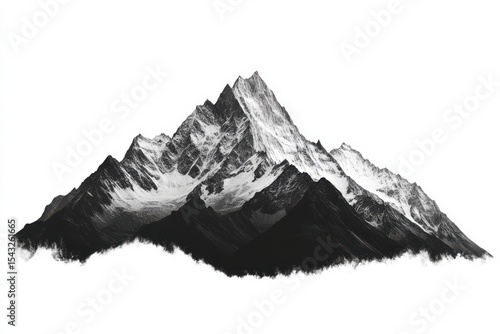 Majestic Peaks Snow Capped Mountains Dark Shadows and the Beauty of the on White Background. Generative Ai
