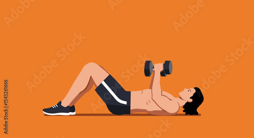 Flat vector depiction of person doing core workout using dumbbells