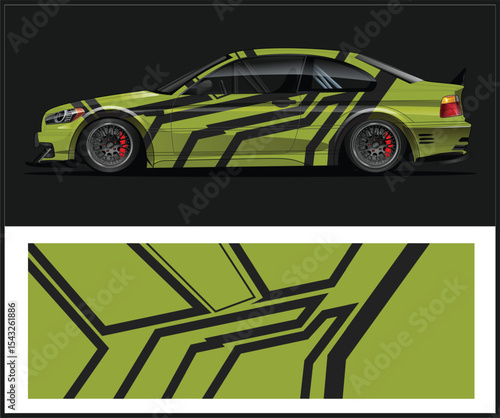 Car Wrap Design Template with Blue and Gray Abstract Graphics