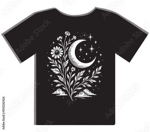 Lunar Floral Night Sky T-Shirt Design
