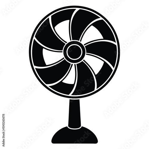 Simple black and white illustration of a classic electric desk fan cooling system