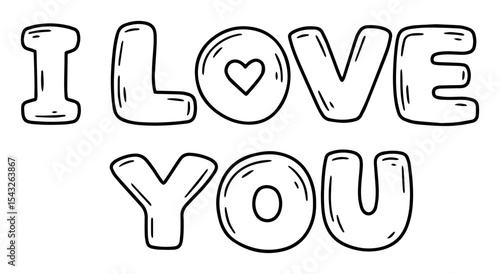 i love you text outline vector illustration romantic lettering line art