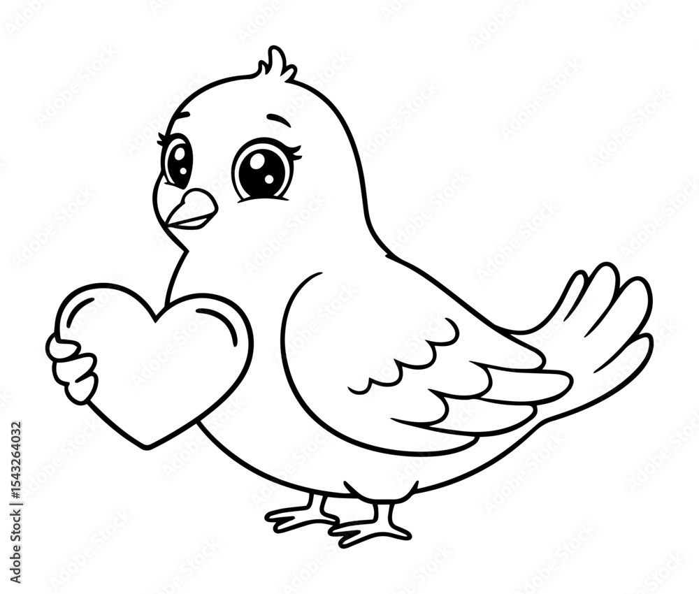 cute bird holding heart outline vector illustration romantic cartoon line art cute bird holding heart outline vector illustration romantic cartoon line art