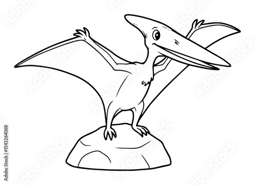 pterodactyl cartoon outline vector illustration prehistoric flying reptile line art