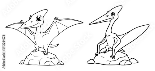 cartoon pterodactyls outline vector illustration prehistoric flying dinosaurs line art