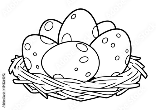 dinosaur eggs in nest outline vector illustration cartoon prehistoric line art