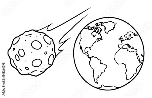 asteroid hitting earth outline vector illustration prehistoric impact line art