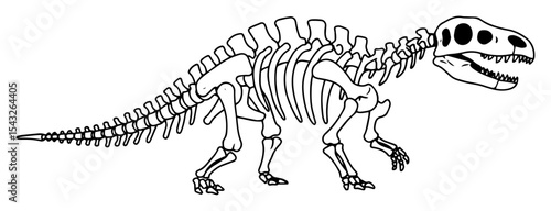 dinosaur skeleton outline vector illustration prehistoric fossil monochrome line art