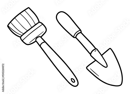 archaeology tools outline vector illustration monochrome line art for excavation theme