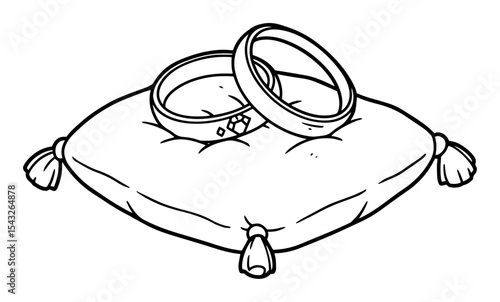 wedding rings on pillow outline vector drawing monochrome line art illustration