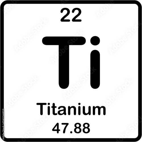 Chemical element on periodic table. Titanium or Ti.