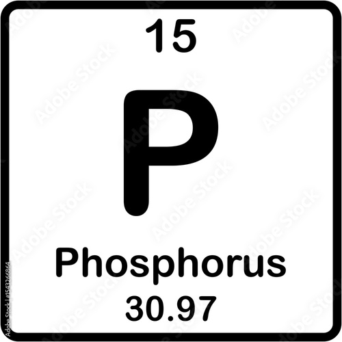 Chemical element on periodic table. Phosphorus or P.