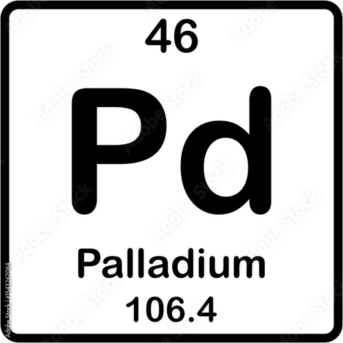 Chemical element of periodic table. Palladium or Pd.