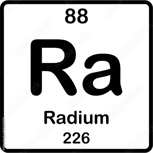 Chemical element of periodic table. Radium or Ra.