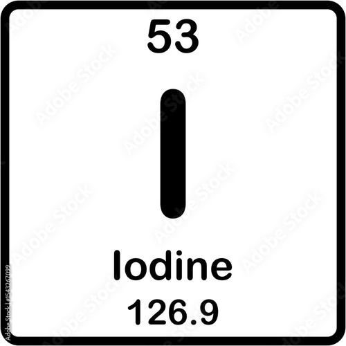 Chemical element of periodic table. Iodine or I.