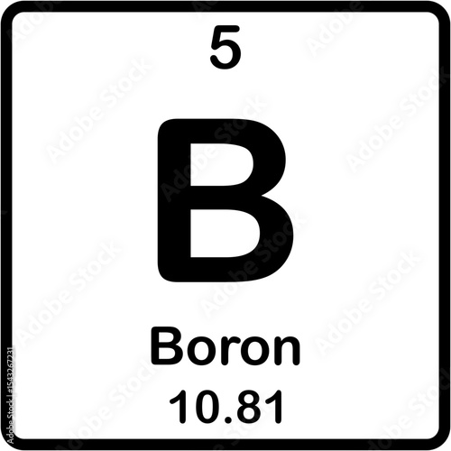 Chemical element of periodic table. Boron or B.