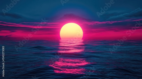 Vibrant Sunset Over the Ocean: A Serene Pink and Blue Seascape