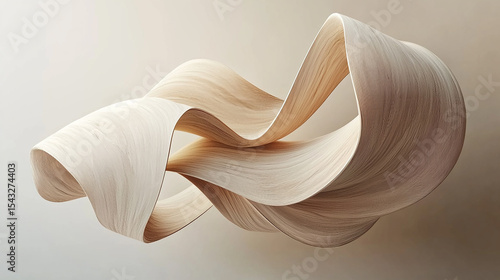Sculptural Wood Swirls Abstract Beige Forms in Motion