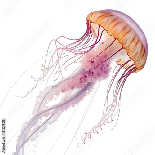Fototapeta Pink and orange jellyfish isolated on transparent background