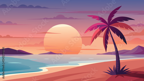 sunset with palm trees
