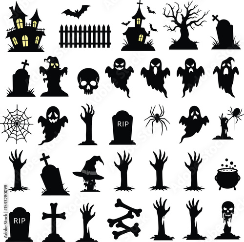 Spooky Halloween Silhouettes Ghosts, Gravestones, and More