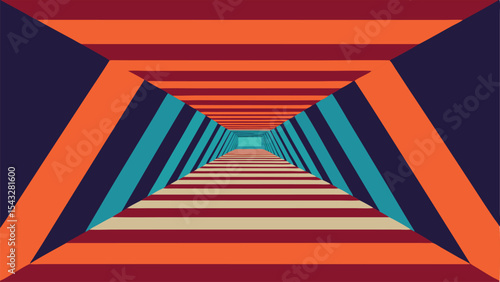 Abstract tunnel perspective created with geometric shapes and harmonious color palette