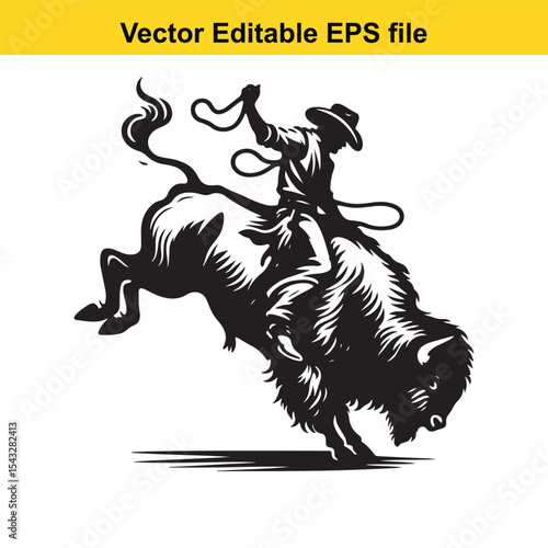 Bucking Bronco Silhouette A Cowboy's Wild Ride Captured in Striking Vector Art with Rodeo Excitement and Western Spirit
