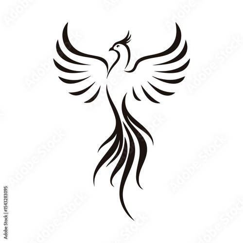 Phoenix firebird logo in abstract vector design with strong wings, modern symbolic tattoo style for branding, creative identity, apparel or luxury label

