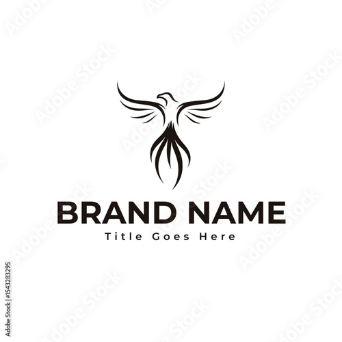 Luxury phoenix bird logo vector design in creative flame shape, minimalist mythical firebird icon for elegant branding, fashion, tattoo or digital art

