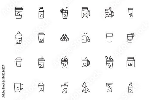Bubble tea line icon set. Boba, takeaway coffee, and drink vector outline symbols