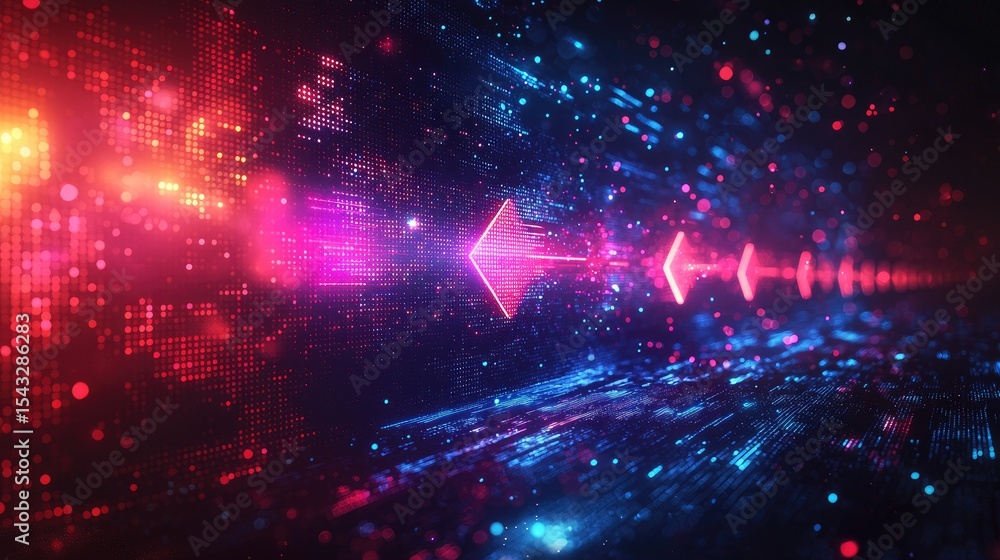 Obraz premium Digital arrow moving through data streams.