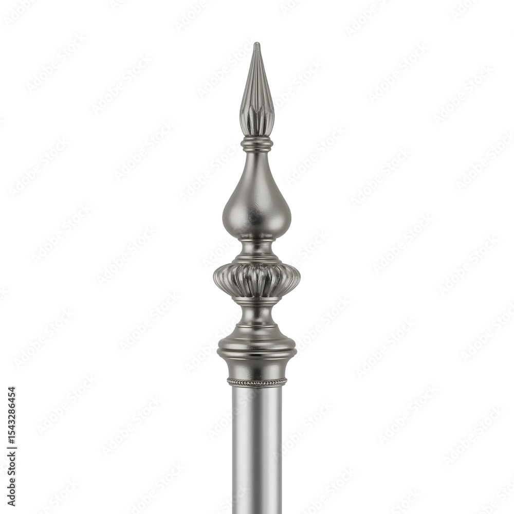 Ornate silver flagpole finial isolated on white background Ornate silver flagpole finial isolated on white background