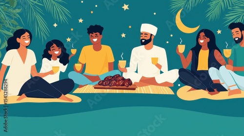 A group of people enjoying a meal together outdoors.