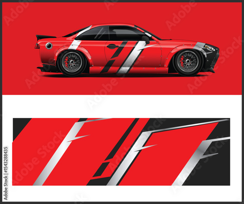Boat Wrap Design Template with Abstract Orange and Black Geometric Pattern
