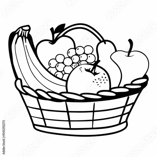 Hand-Drawn Fruit Basket Vector